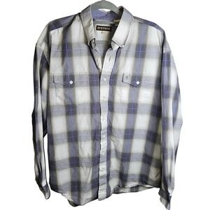 Stetson Western Lavender Grey and White Button Up Shirt 100% Cotton XL